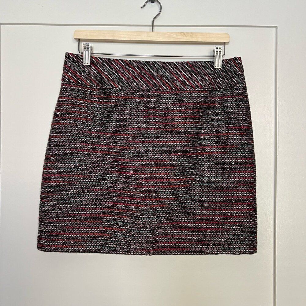 Loft Outlet Womens Skirt Size 8 Textured Knit Striped Red Gray Lined Pencil